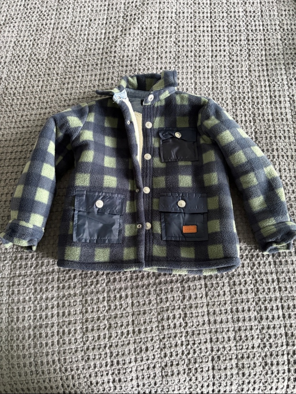 7 For All Mankind Green and navy Plaid Puffer Jacket